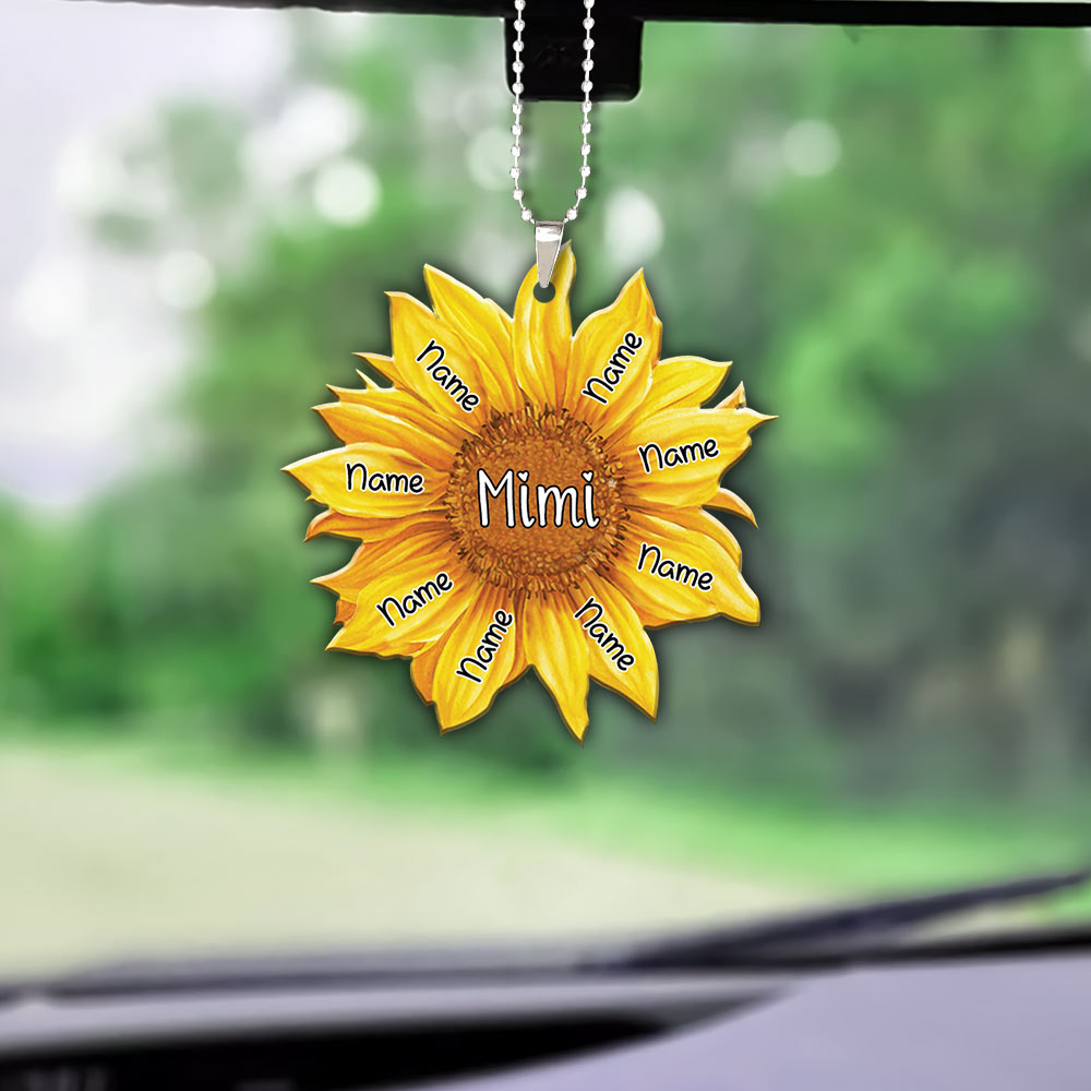 Sunflower Grandma Personalized Flat Acrylic Personalized Car Ornament For Grandma, 2 Sides Are The Same HN98 DO99