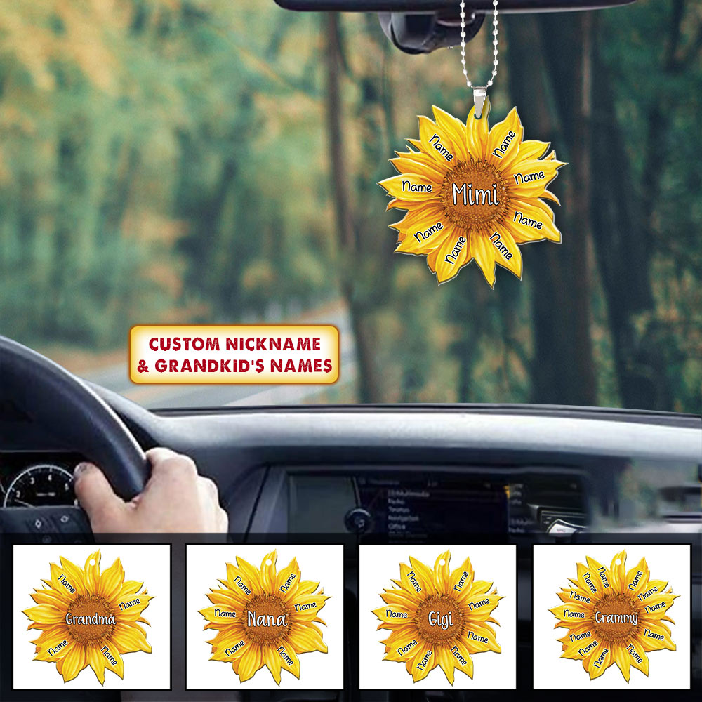 Sunflower Grandma Personalized Flat Acrylic Personalized Car Ornament For Grandma, 2 Sides Are The Same HN98 DO99