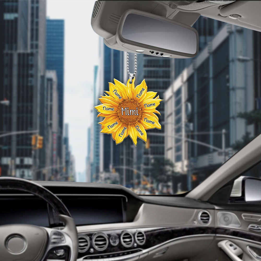 Sunflower Grandma Personalized Flat Acrylic Personalized Car Ornament For Grandma, 2 Sides Are The Same HN98 DO99