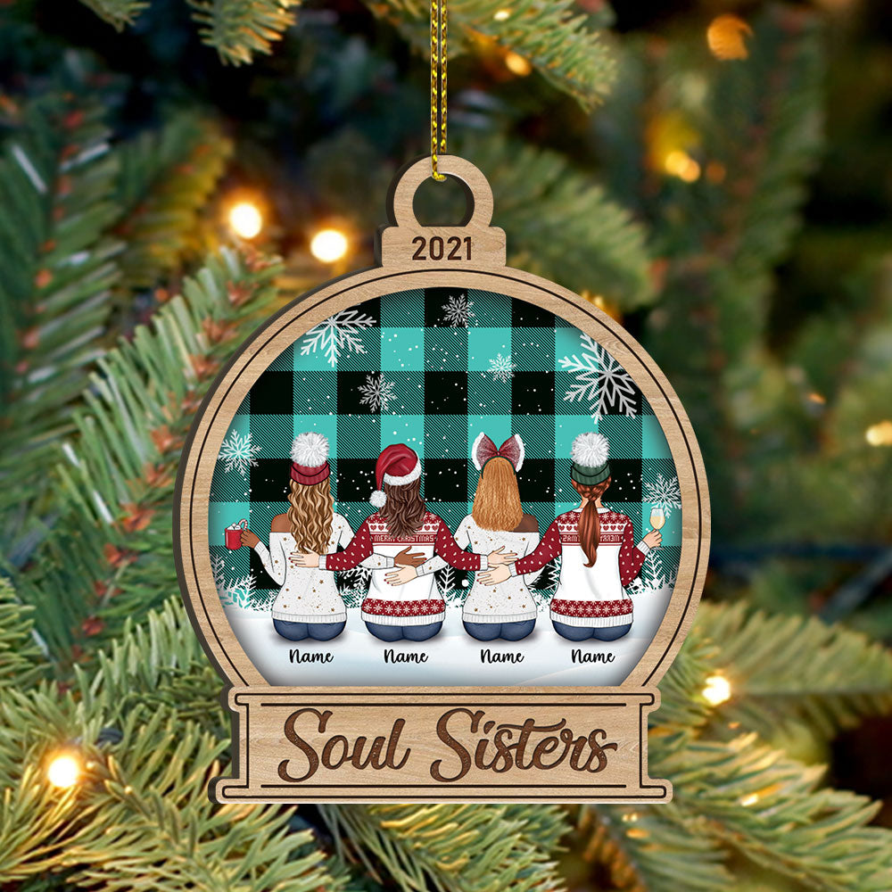 Soul Sisters, Personalized Wood Ornament For your beloved Sisters or Best Friends, Made By Wood And One Side Print