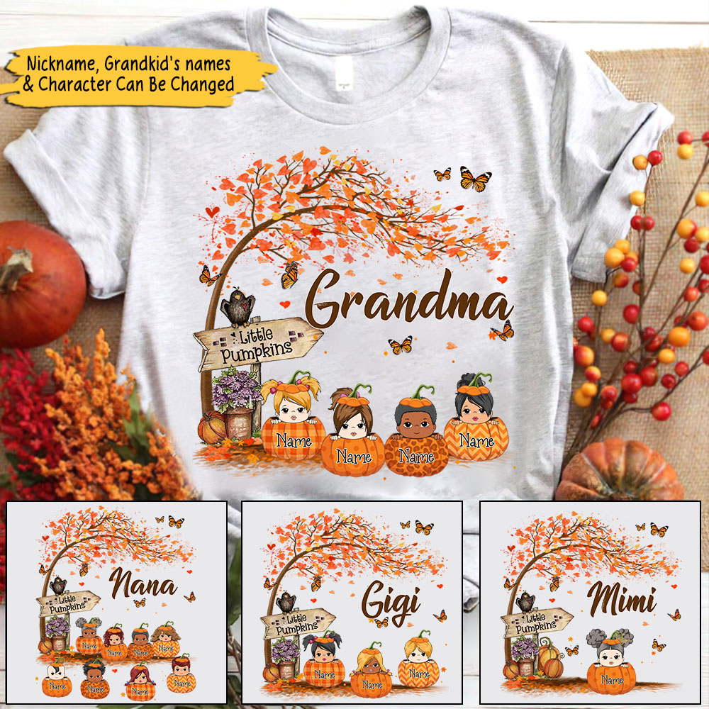 Nana's Little Pumpkin Autumn Halloween Personalized Shirt For Grandma