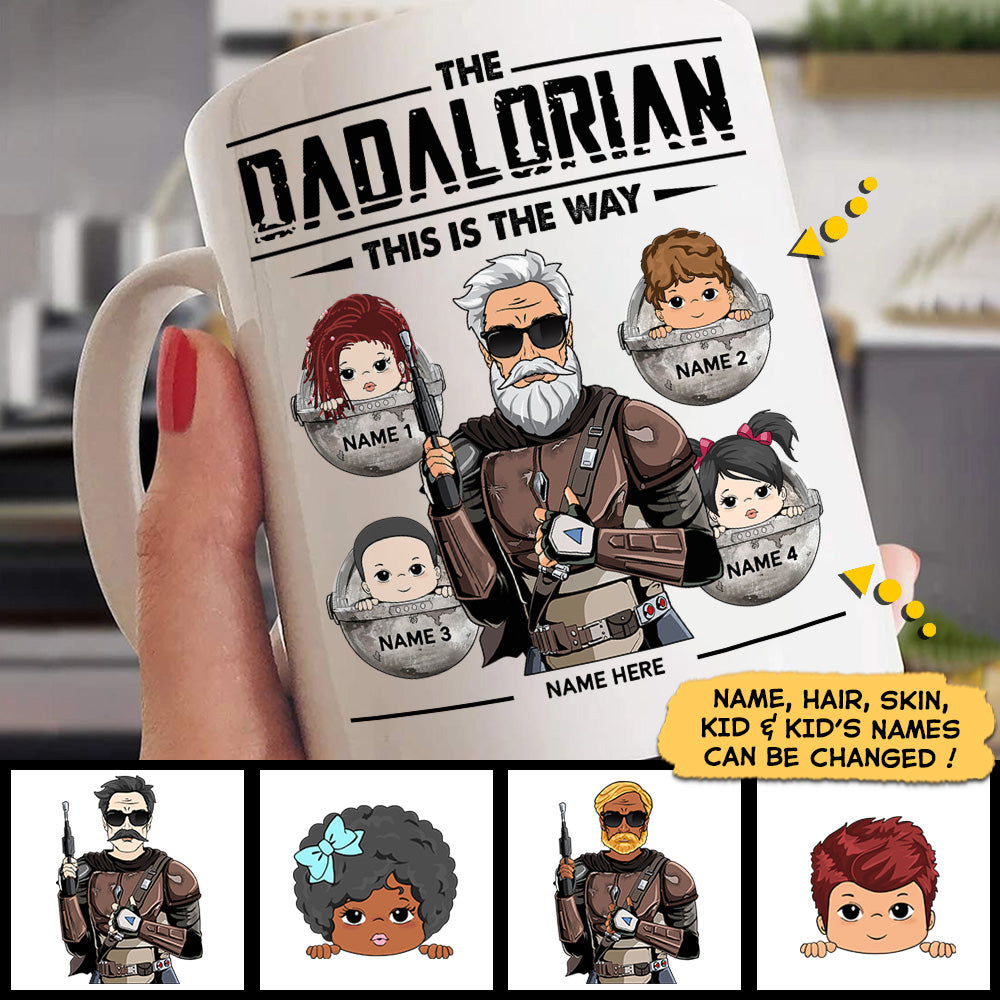 Dadalorian Personalized Mug For Dad, Daddy Mug, Name, Character & Kid's Name Can Be Changed