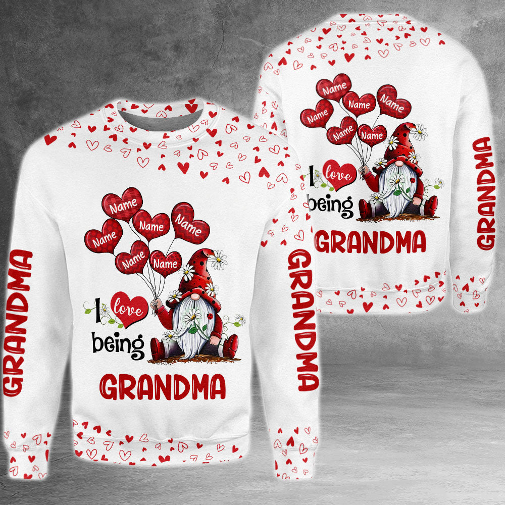 I Love Being Grandma Gnomes Balloon Hearts Personalized All Over Print Shirt, 3D Shirt For Grandma