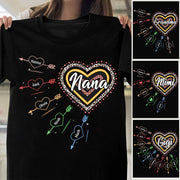 Grandma With Grandkids Rainbow Leopard Heart Personalized Shirts