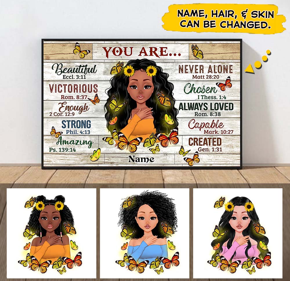 You Are Beautiful Eccl. 3:11, Personalized Poster & Canvas For Black Girl, Sunflower & Butterfly Art, Name & Character Can Be Changed