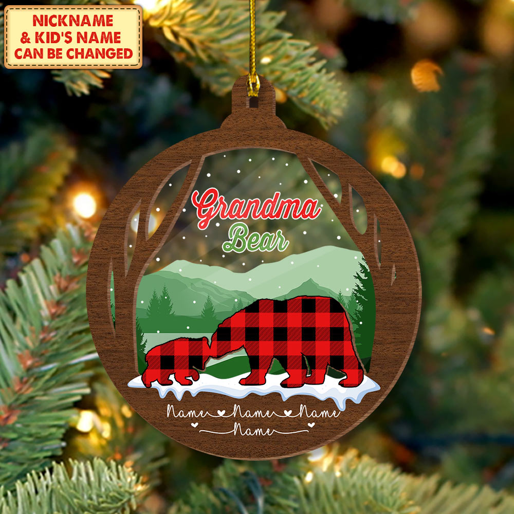 Grandma Bear Personalized Ornament Nickname & Grandkid's Names Can Be Changed ( 2 LAYERED MIX ORNAMENT ), DO99