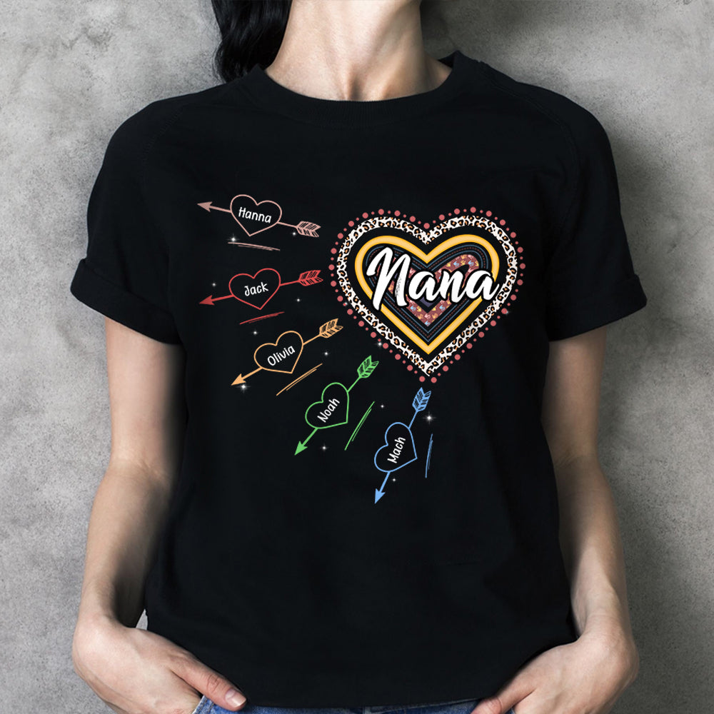 Grandma With Grandkids Rainbow Leopard Heart Personalized Shirts