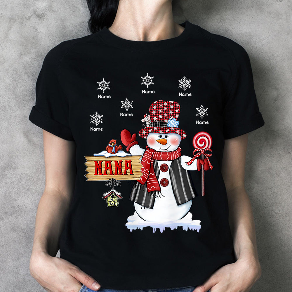 Nana Snowman With Snowflake Christmas Personalized Shirt For Grandma,