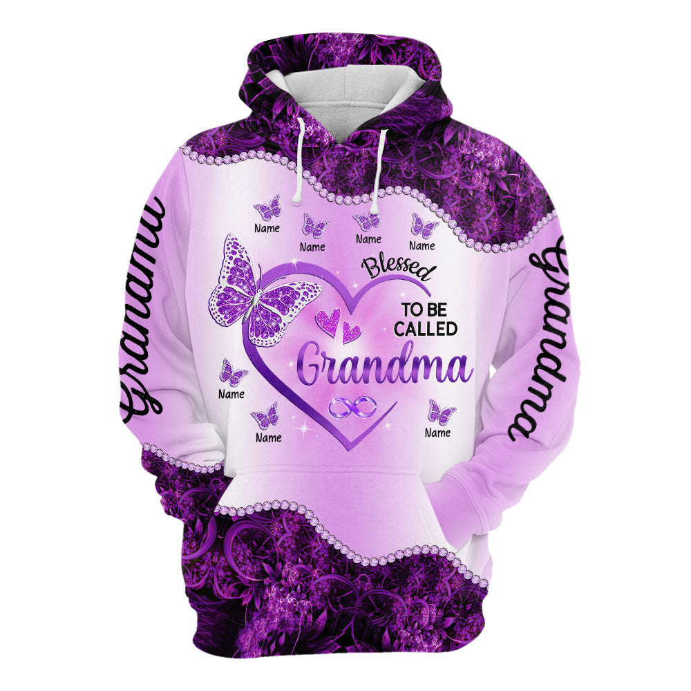 Personalized Purple Heart Butterflies All Over Print Shirts For Grandma Nana Gigi