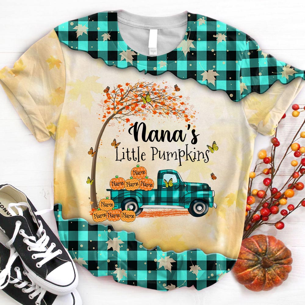 Nana's Little Pumpkins Truck Autumn Personalized All Over Print 3D Shirt For Grandma Nana