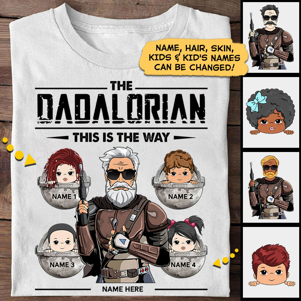 Dadalorian Personalized Shirt For Dad, Daddy Shirt, Name, Character & Kid's Name Can Be Changed