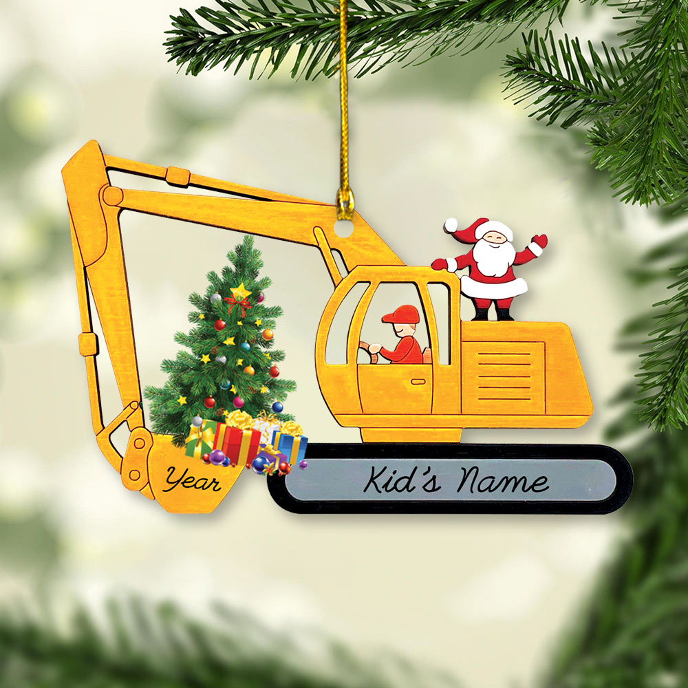 Excavator Construction Christmas Personalized 2 Side Acrylic Ornament For Kids HN98 DO99