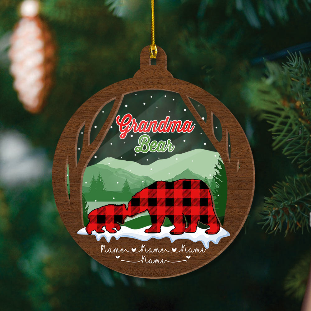 Grandma Bear Personalized Ornament Nickname & Grandkid's Names Can Be Changed ( 2 LAYERED MIX ORNAMENT ), DO99