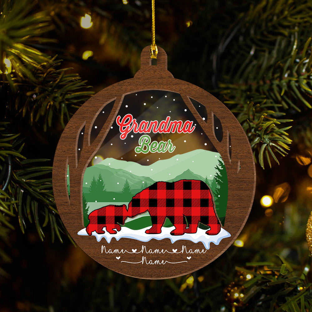 Grandma Bear Personalized Ornament Nickname & Grandkid's Names Can Be Changed ( 2 LAYERED MIX ORNAMENT ), DO99