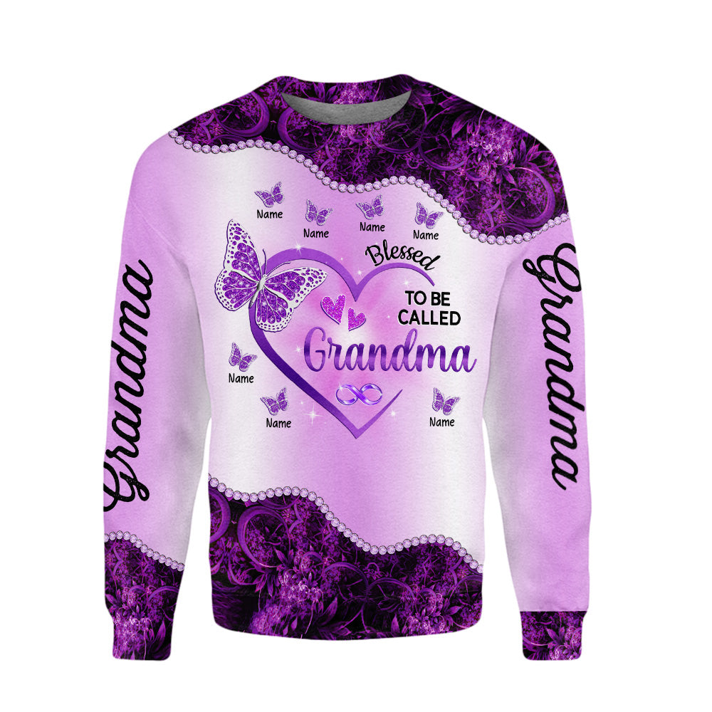 Personalized Purple Heart Butterflies All Over Print Shirts For Grandma Nana Gigi