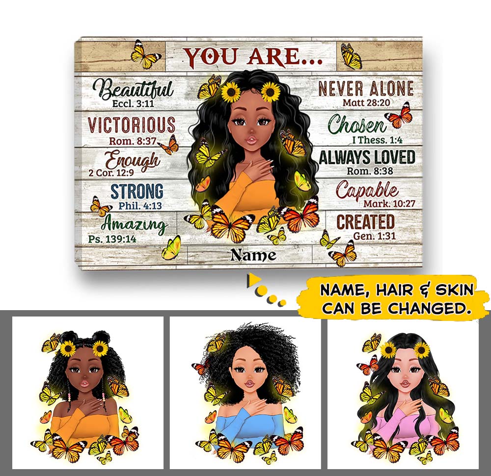 You Are Beautiful Eccl. 3:11, Personalized Poster & Canvas For Black Girl, Sunflower & Butterfly Art, Name & Character Can Be Changed