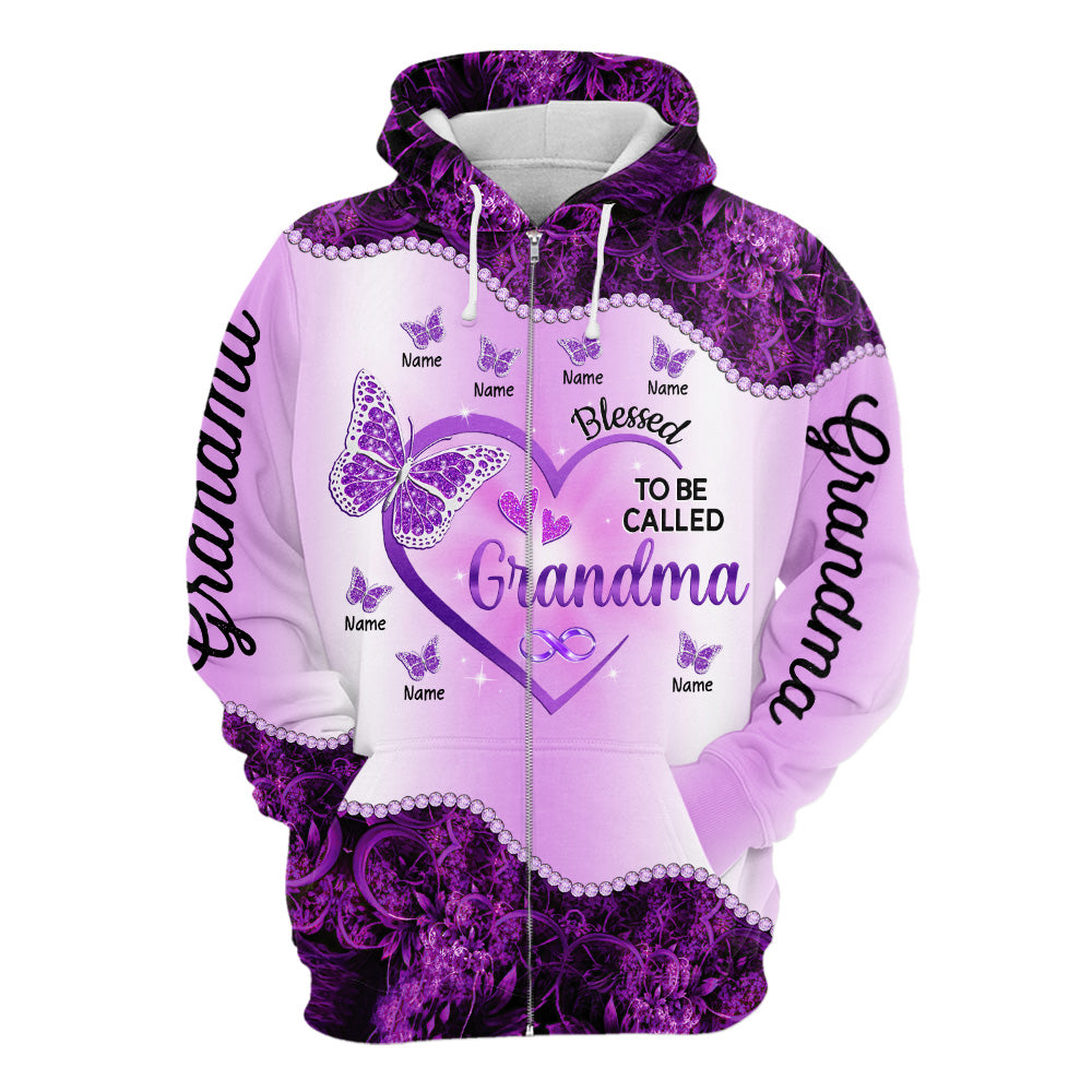 Personalized Purple Heart Butterflies All Over Print Shirts For Grandma Nana Gigi