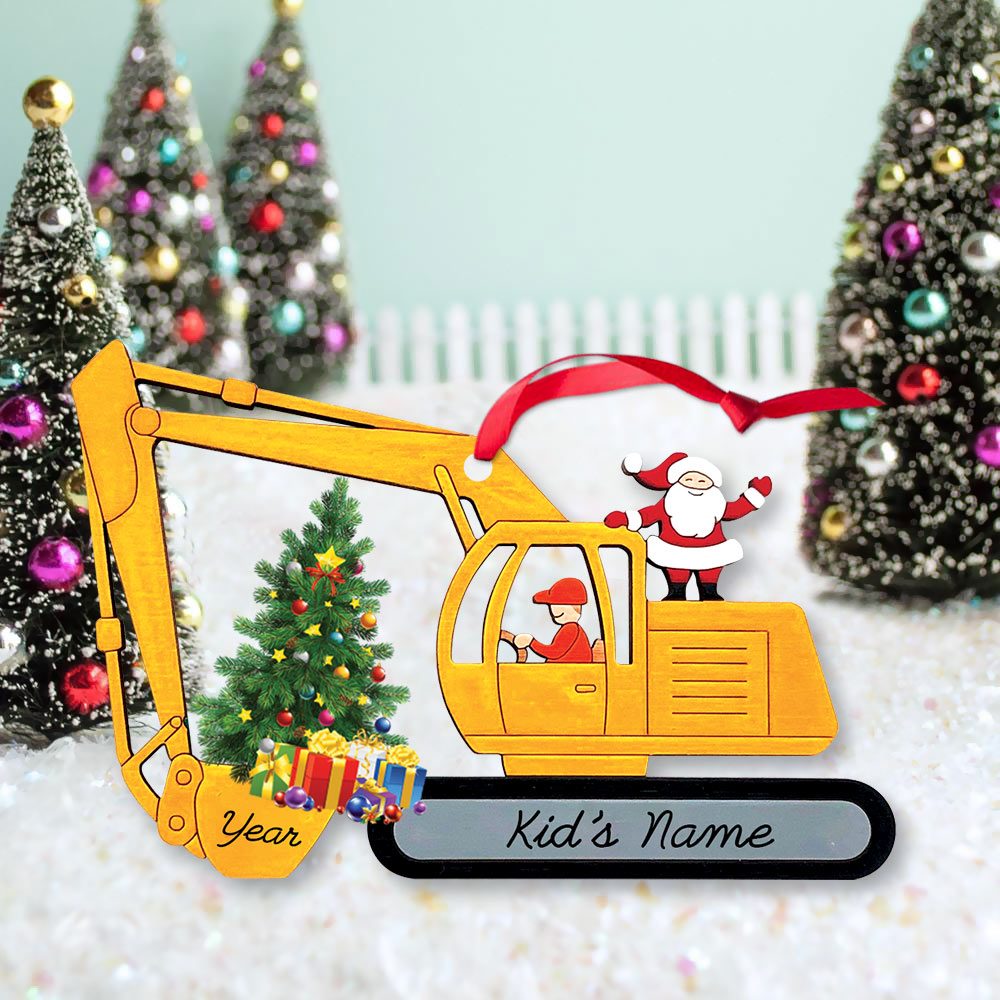 Excavator Construction Christmas Personalized 2 Side Acrylic Ornament For Kids HN98 DO99