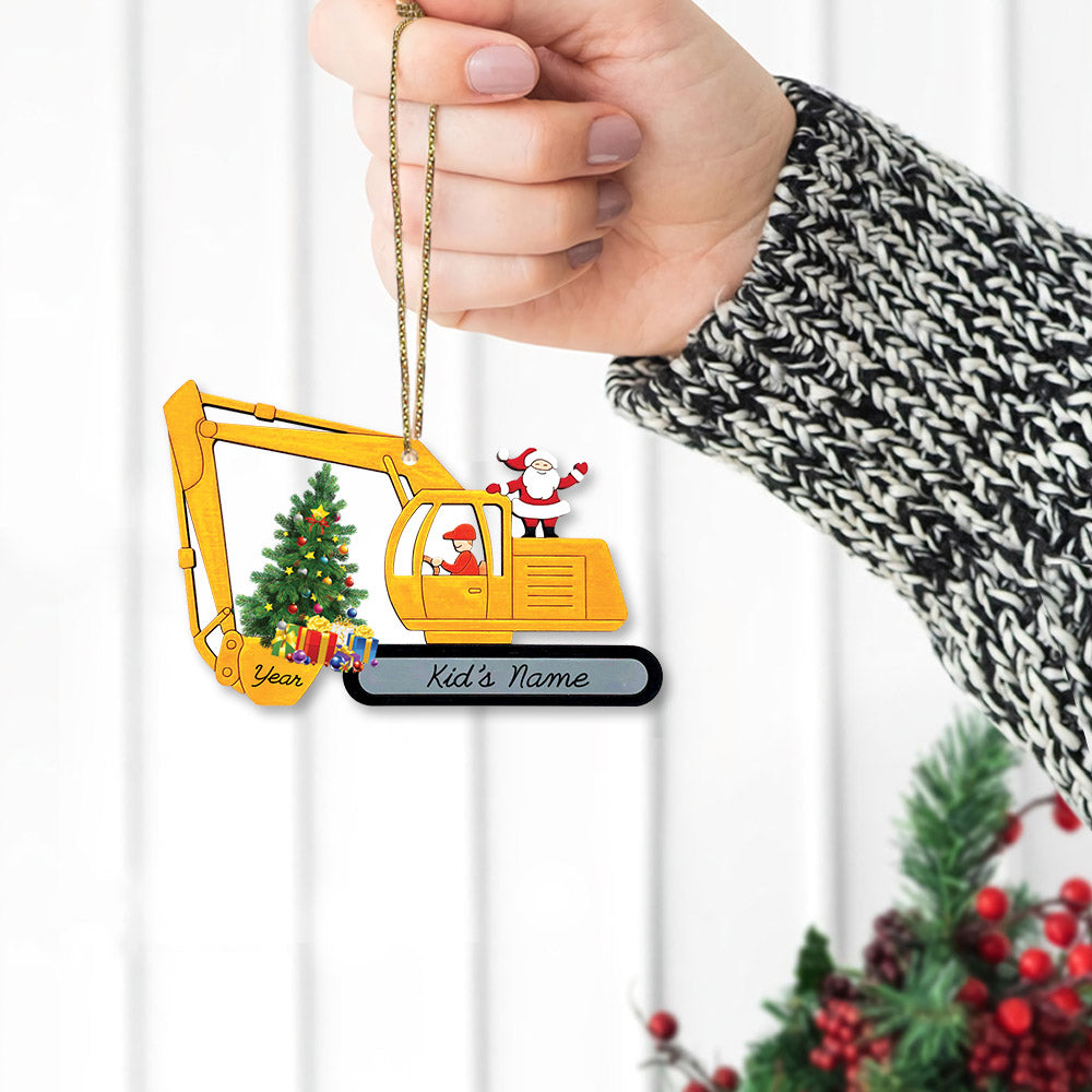 Excavator Construction Christmas Personalized 2 Side Acrylic Ornament For Kids HN98 DO99