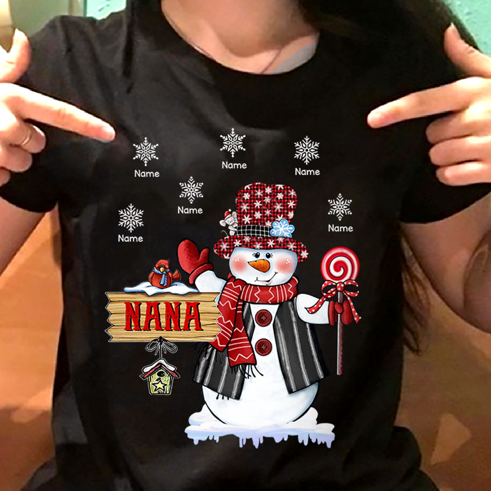 Nana Snowman With Snowflake Christmas Personalized Shirt For Grandma,