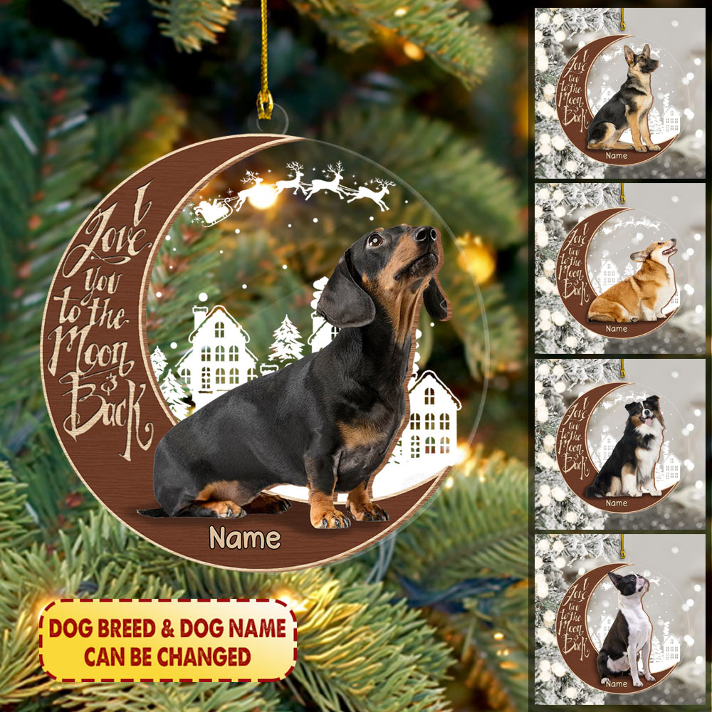Dachshund Sitting And Happy On The Moon 2 Layer Mix Wood And Acrylic Ornament