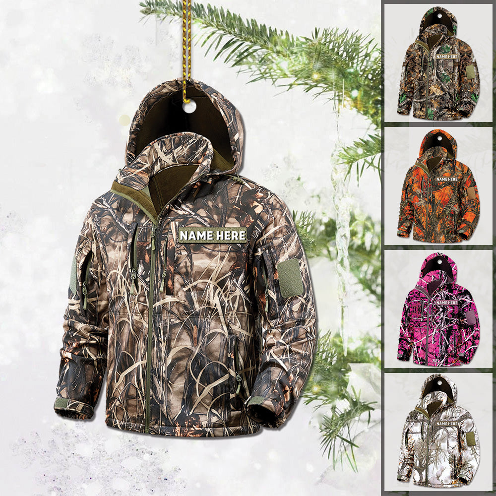 Hunting Customized Name Jacket Ornament, Hunting Personalized Acrylic Ornament, Name & Camo Patterns can be changed