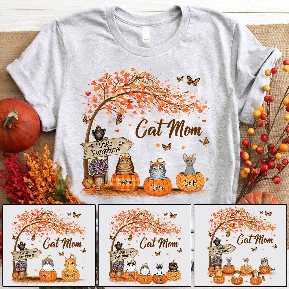 Personalized Cat Mom Shirt, Cat Mom Little Pumpkin Autumn Halloween