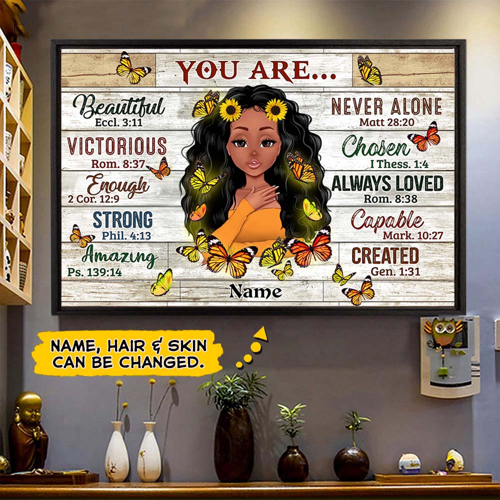 You Are Beautiful Eccl. 3:11, Personalized Poster & Canvas For Black Girl, Sunflower & Butterfly Art, Name & Character Can Be Changed
