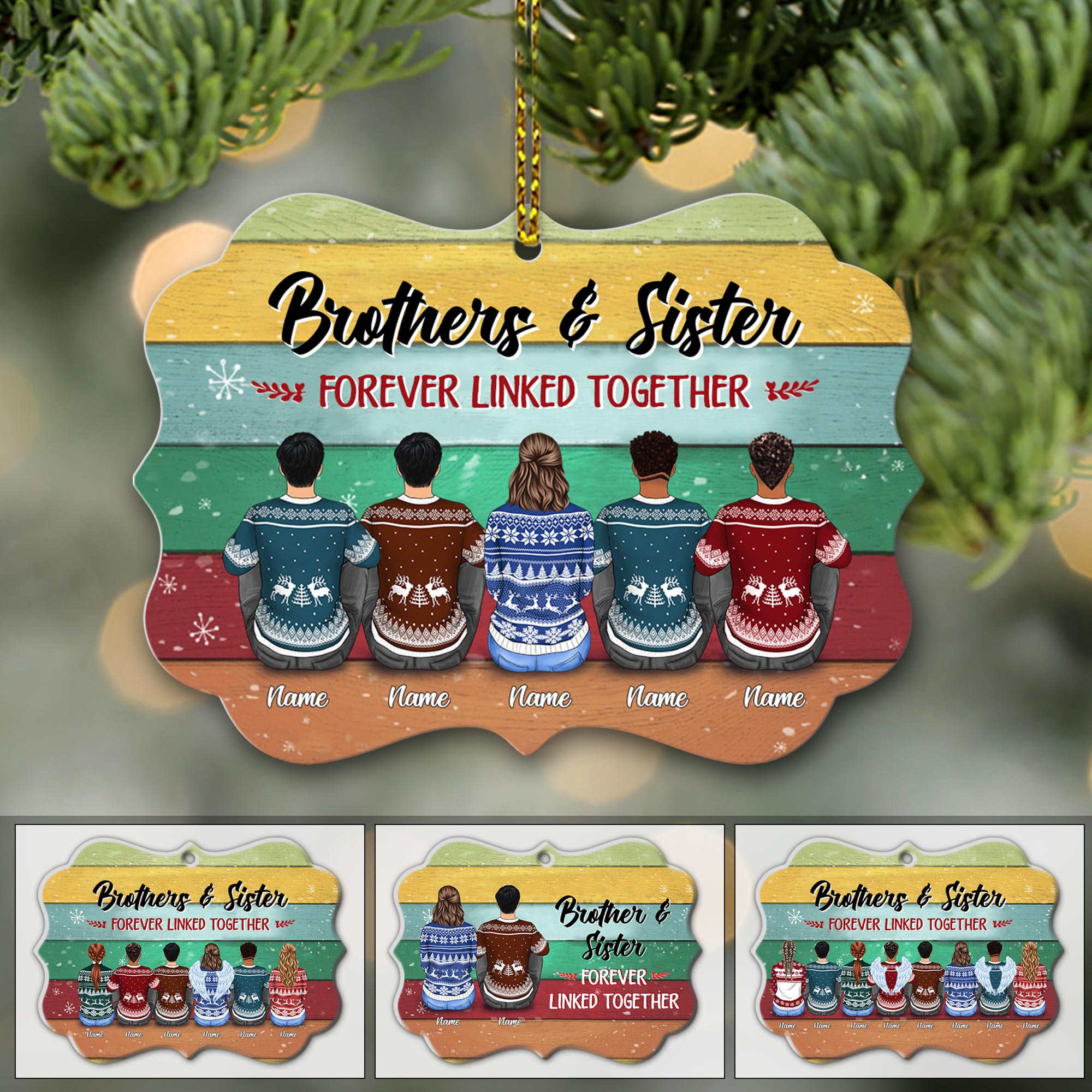Brothers & Sisters Forever Linked Together Personalized Ornament, TRNA
