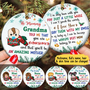 Hi Mommy and Daddy, Grandma Told Me That You Are Awesome Christmas Personalized Ornament Printed in Two Sides For Mom And Dad From Kid and Grandma HN98 LOQN