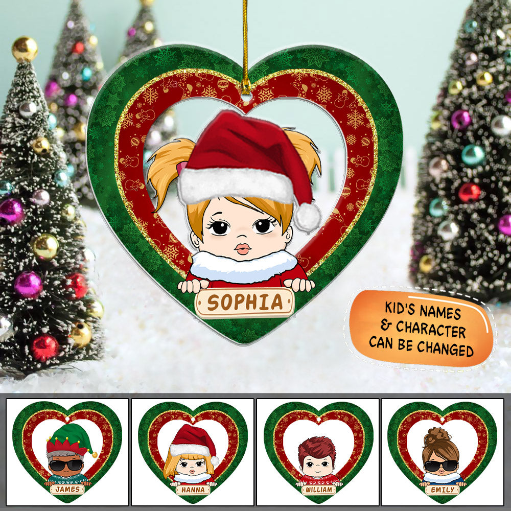 Kid Heart shape Ornament, Personalized Christmas Ornament