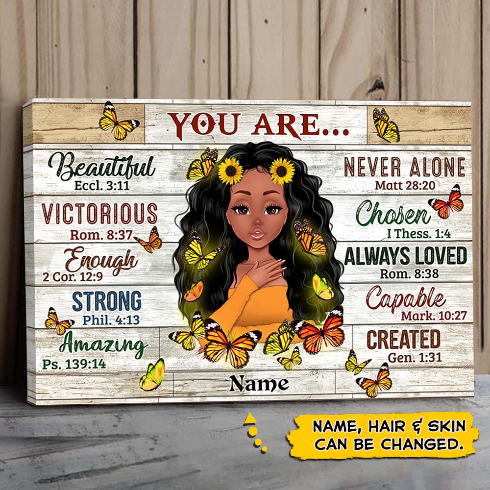 You Are Beautiful Eccl. 3:11, Personalized Poster & Canvas For Black Girl, Sunflower & Butterfly Art, Name & Character Can Be Changed