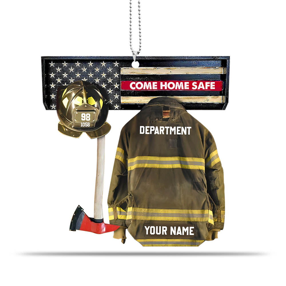 Come Home Safe Car Ornament, Firefighter Armor Custom Cut Shaped Acrylic Ornament Two Sides Print, Made By Acrylic And The 2 Sides Are The Same