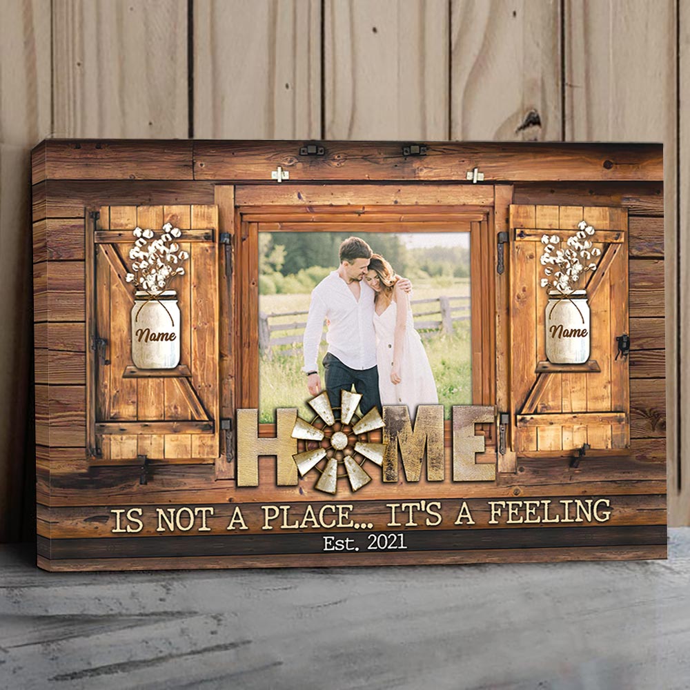 Home Is Not A Place.. It’S A Feeling, Personalized Canvas For Couple & Family, Name & Photo Can Be Changed