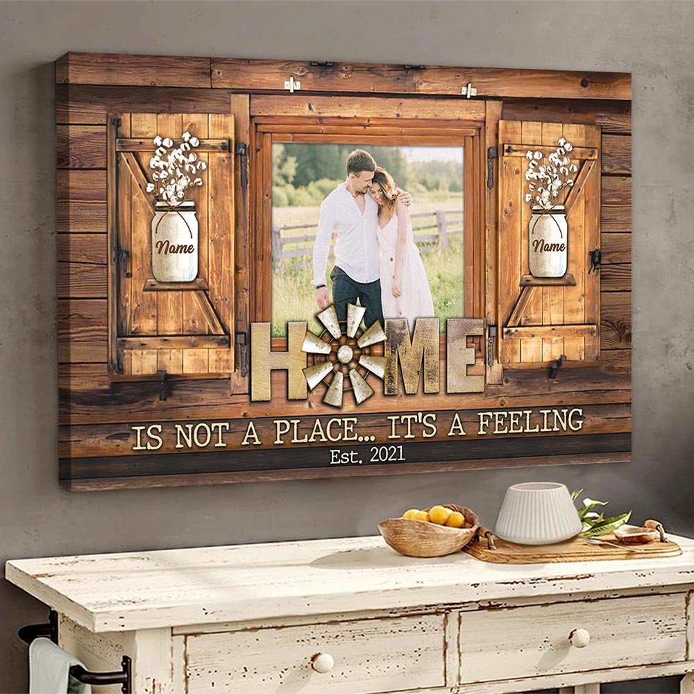Home Is Not A Place.. It’S A Feeling, Personalized Canvas For Couple & Family, Name & Photo Can Be Changed