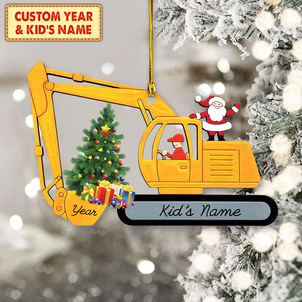 Excavator Construction Christmas Personalized 2 Side Acrylic Ornament For Kids HN98 DO99