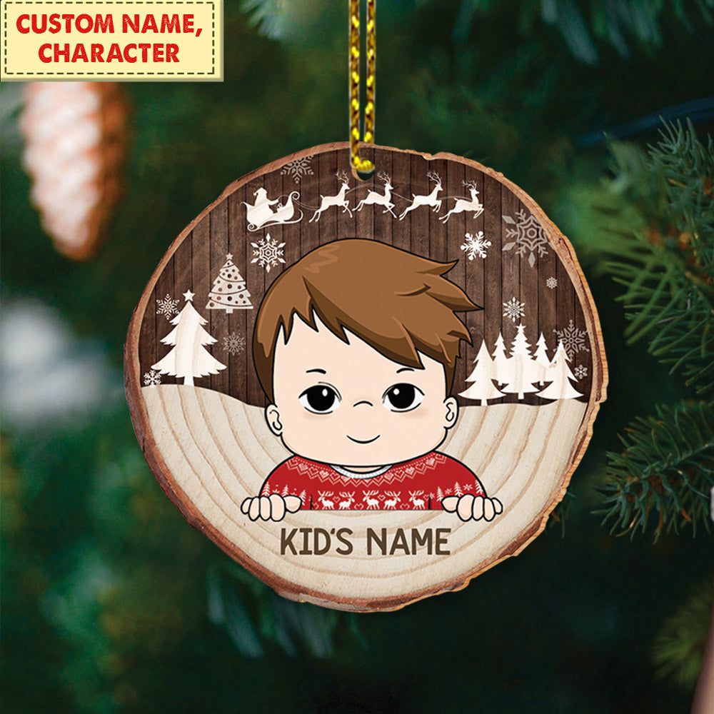 Kid Cozy Wood Shaped Ornament For Kids From Family Member HN98 DO99, Made By Wood And One Side Print