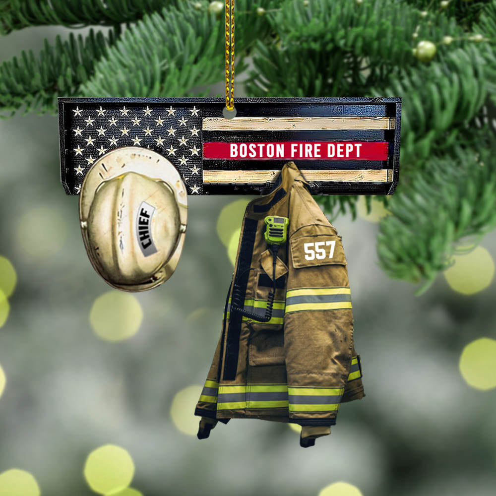 Fire Department Vr2, Firefighter Armor Custom Cut Shaped Acrylic Ornament Two Sides Print, Made By Acrylic And The 2 Sides Are The Same