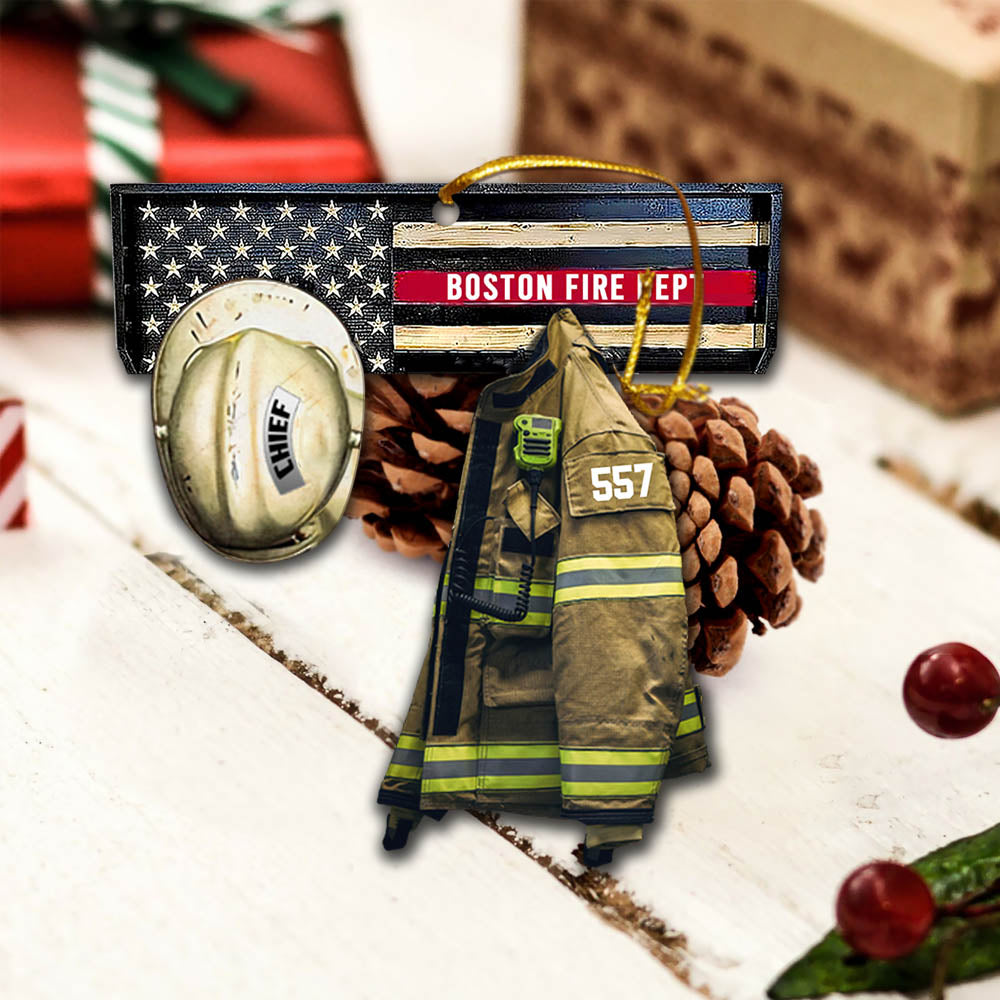 Fire Department Vr2, Firefighter Armor Custom Cut Shaped Acrylic Ornament Two Sides Print, Made By Acrylic And The 2 Sides Are The Same