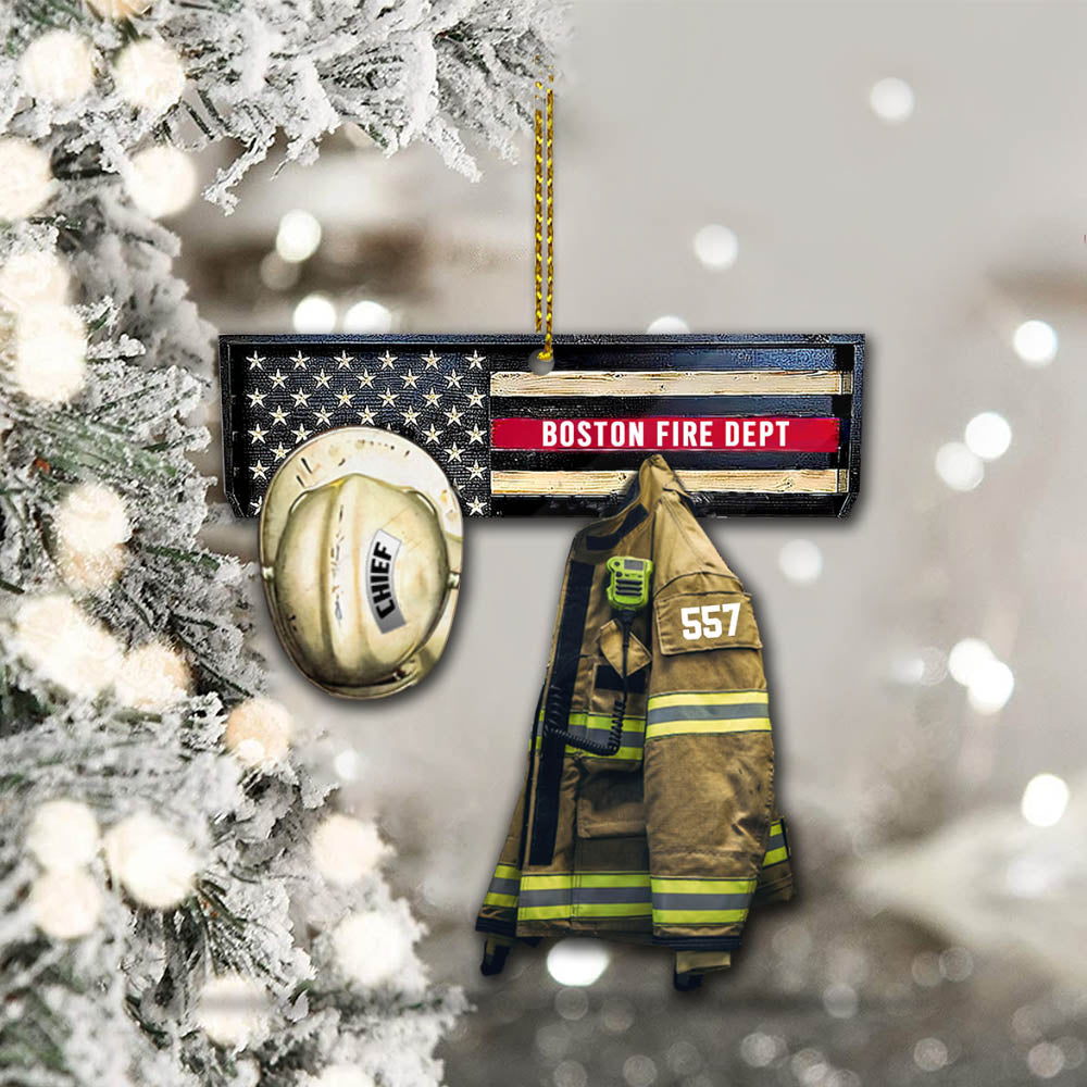 Fire Department Vr2, Firefighter Armor Custom Cut Shaped Acrylic Ornament Two Sides Print, Made By Acrylic And The 2 Sides Are The Same