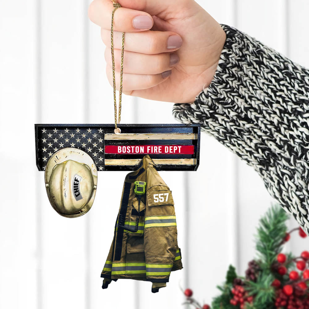 Fire Department Vr2, Firefighter Armor Custom Cut Shaped Acrylic Ornament Two Sides Print, Made By Acrylic And The 2 Sides Are The Same