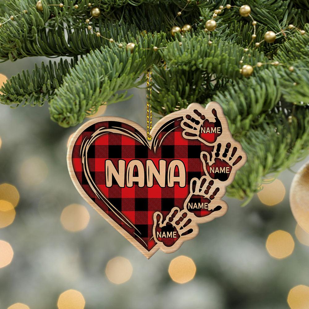 Grandma Mom Heart Hand Print Personalized Wood Ornament, DO99, Made By Wood And One Side Print