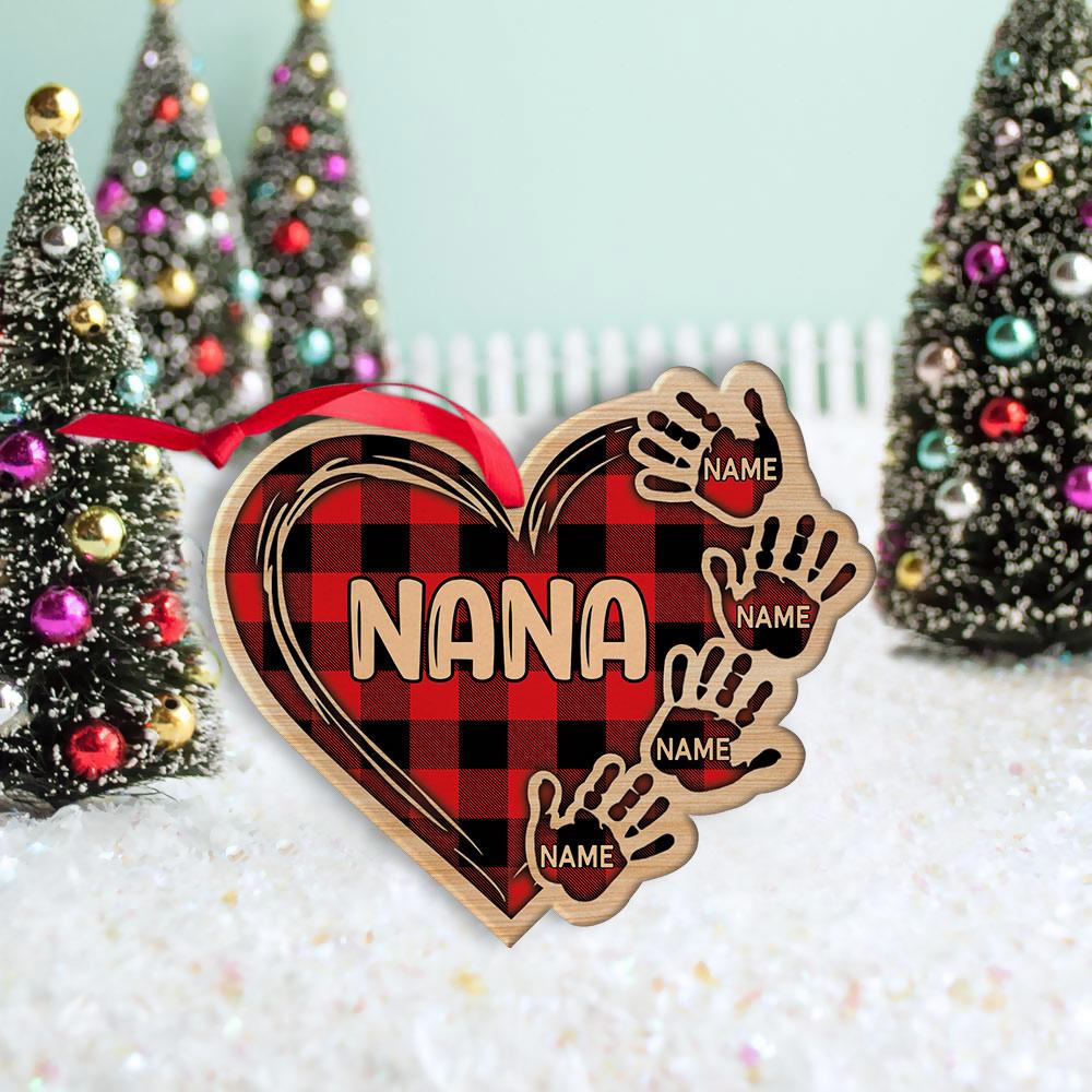 Grandma Mom Heart Hand Print Personalized Wood Ornament, DO99, Made By Wood And One Side Print