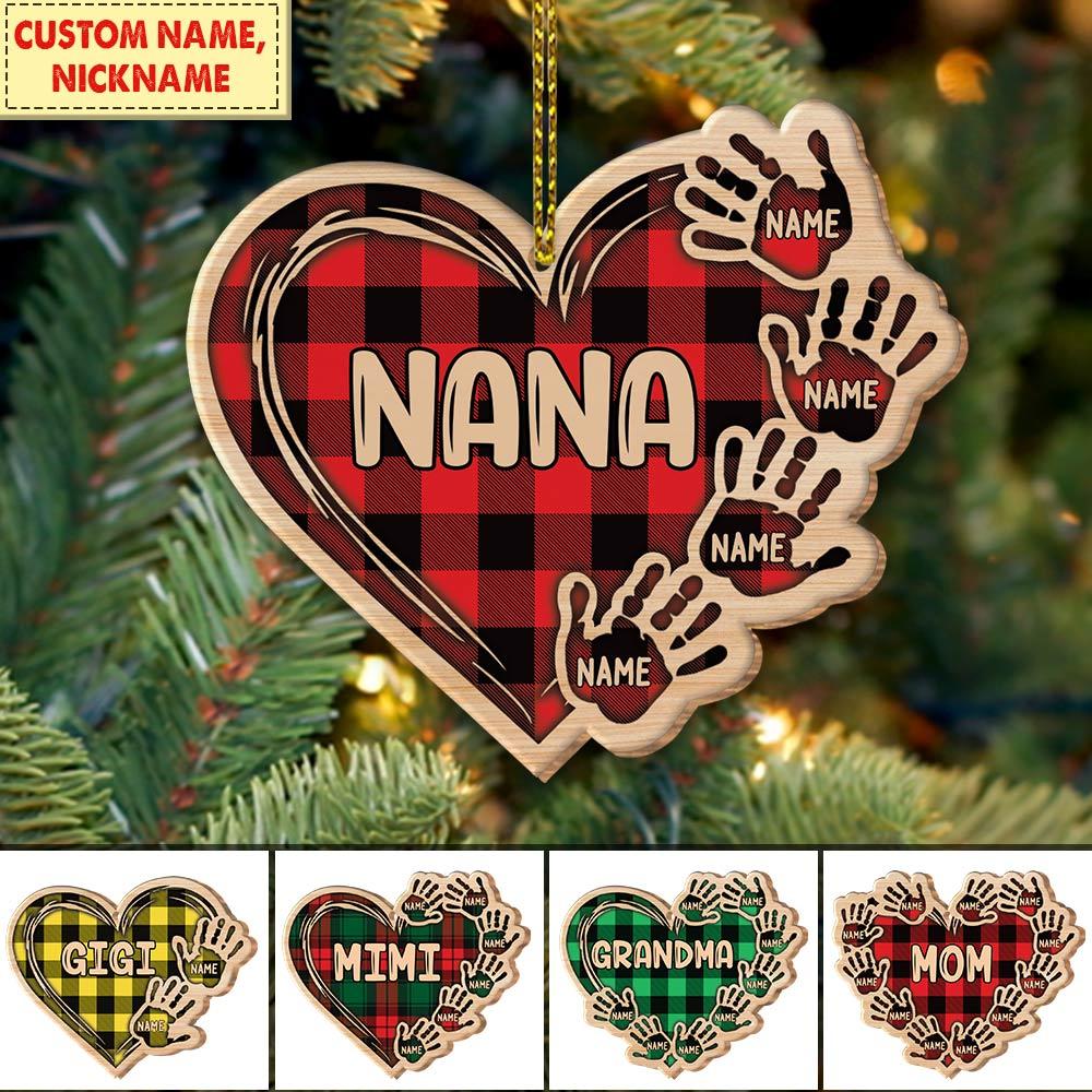 Grandma Mom Heart Hand Print Personalized Wood Ornament, DO99, Made By Wood And One Side Print