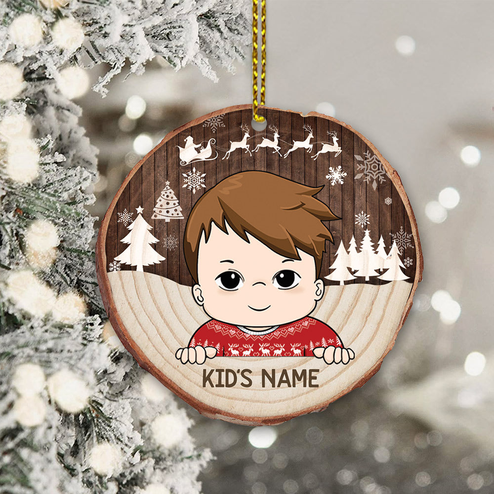 Kid Cozy Wood Shaped Ornament For Kids From Family Member HN98 DO99, Made By Wood And One Side Print