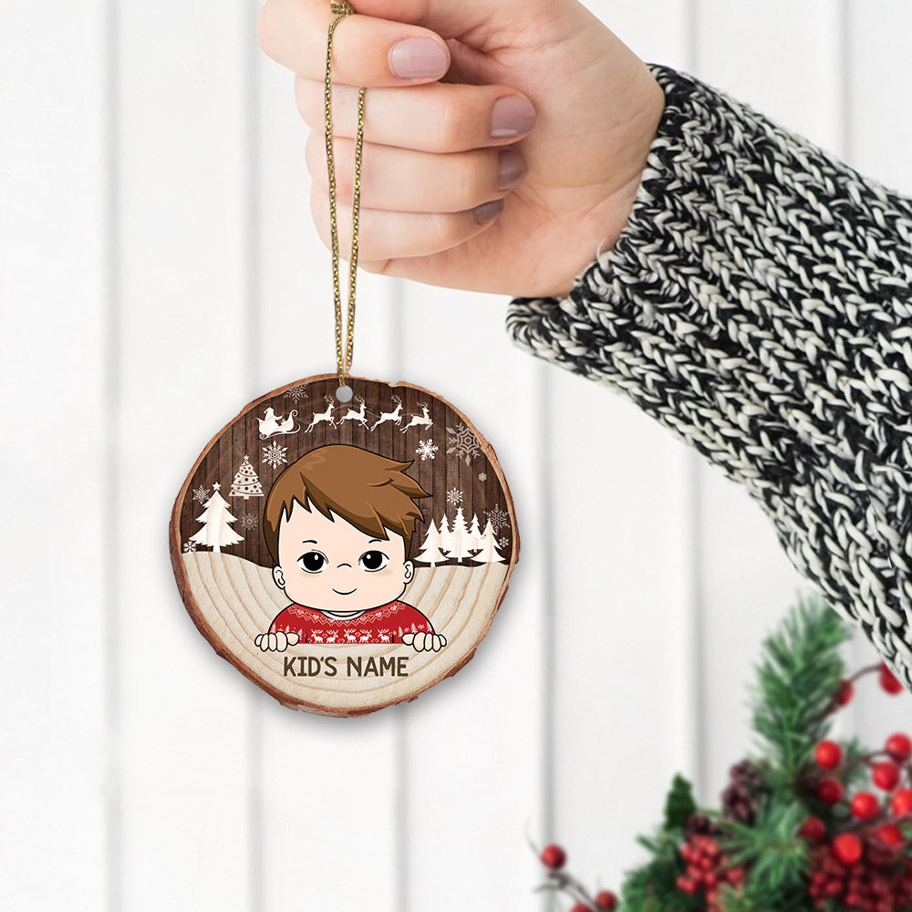 Kid Cozy Wood Shaped Ornament For Kids From Family Member HN98 DO99, Made By Wood And One Side Print