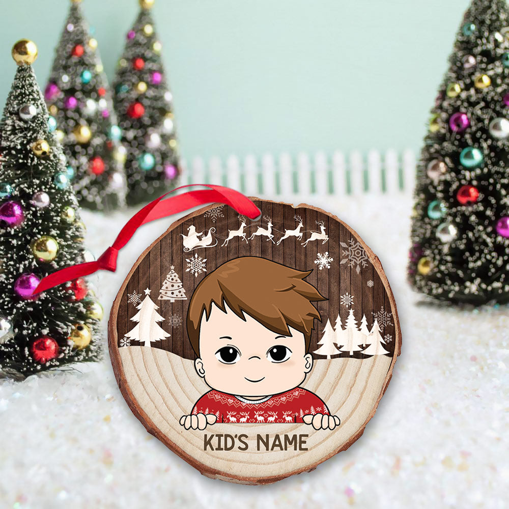 Kid Cozy Wood Shaped Ornament For Kids From Family Member HN98 DO99, Made By Wood And One Side Print