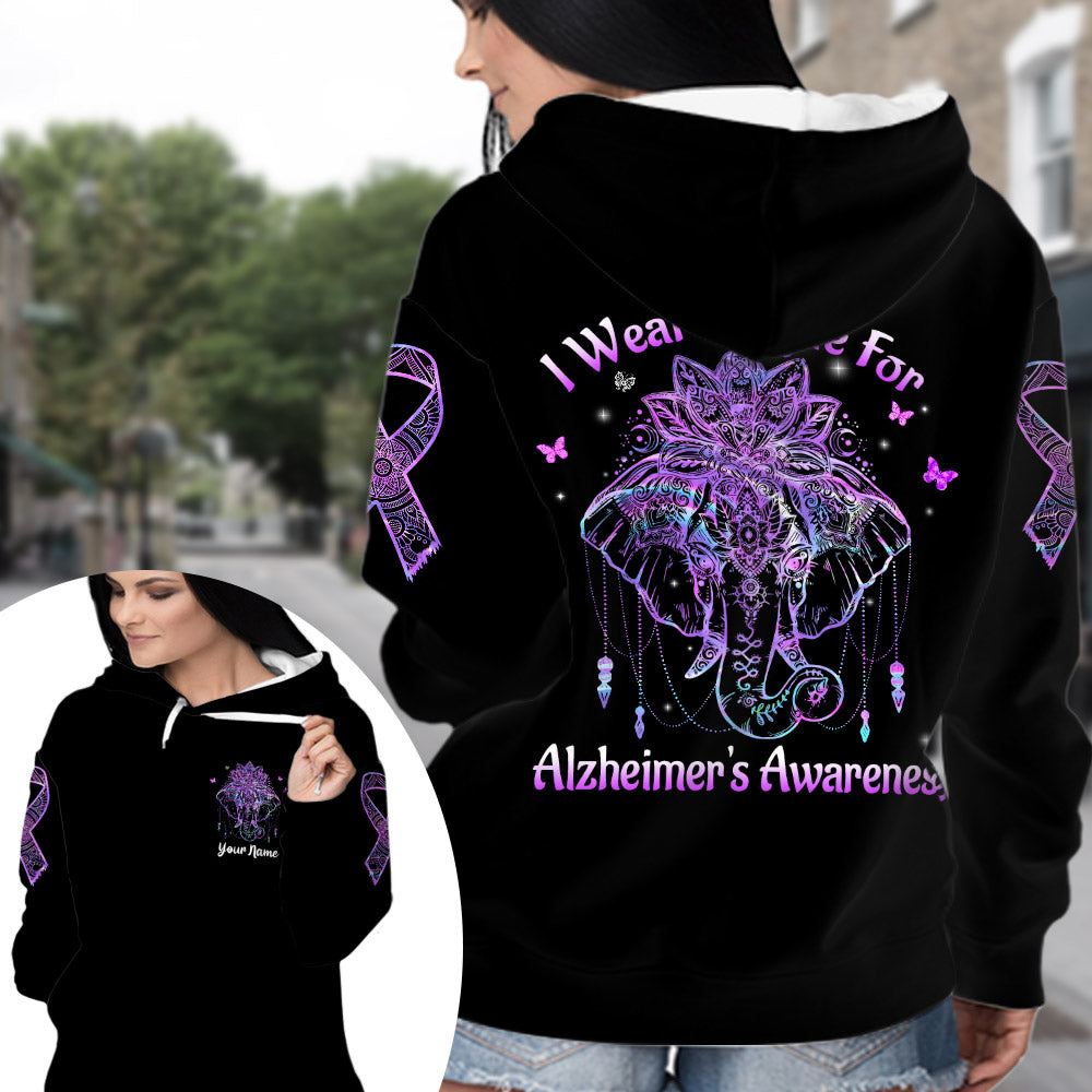 We Wear Purple For Alzheimer's Awareness , All Over Print Shirts For Helping Raise Alzheimer's Awareness, Elephant Mandala Art Print, Name Can Be Changed