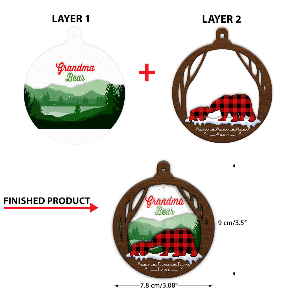 Grandma Bear Personalized Ornament Nickname & Grandkid's Names Can Be Changed ( 2 LAYERED MIX ORNAMENT ), DO99