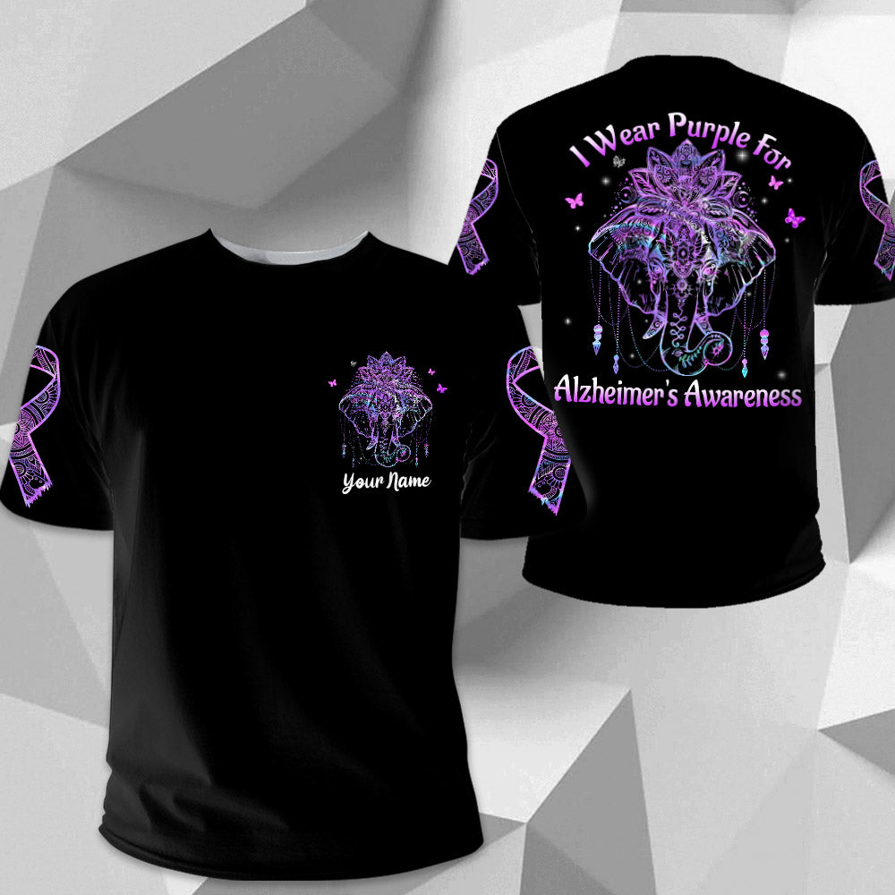 We Wear Purple For Alzheimer's Awareness , All Over Print Shirts For Helping Raise Alzheimer's Awareness, Elephant Mandala Art Print, Name Can Be Changed